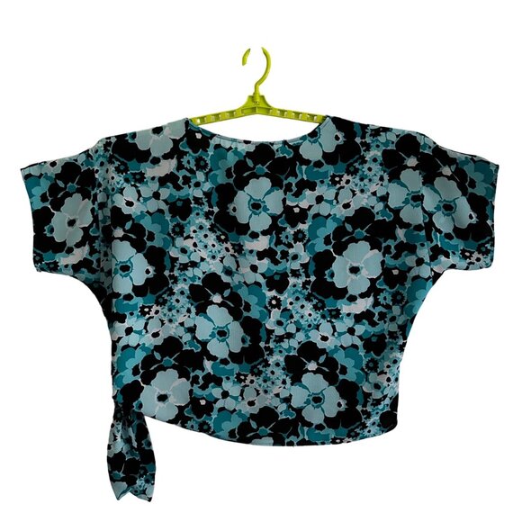 Michael Kors Blue Floral Print Dolman Sleeve Tie Waist Boxy Blouse 2X Lagenlook - Picture 2 of 8